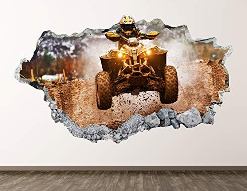 West Mountain Four Wheeler Wall Decal Art Decor 3D Smashed Racing Sticker Poster Kids Room Mural Custom Gift BL441 _22 inch  W x 14 inch  H_