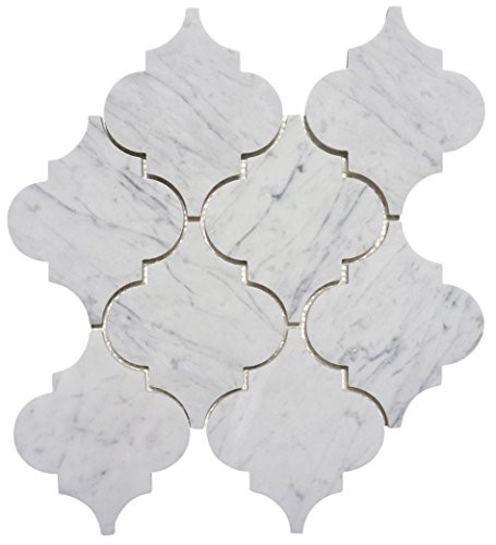Italian Bianco Carrara _Carrera_ White Marble Large Arabesque _Lantern_ Mosaic Tile _ Polished