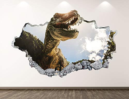 West Mountain Dinosaur Wall Decal Art Decor 3D Smashed Wild Animal Sticker Mural Kids Room Custom Gift BL63 _22 inch  W x 14 inch  H_