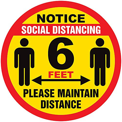 Social Distancing Floor Sign _ Please Keep a Safe 6 Foot Distance_ Maintain 6 Ft Distance Social Distancing Indoor Anti_Slip Floor Decal _ Maintain Distance Floor Sign Yellow _ 12 inch  x 12 inch _ K _1_