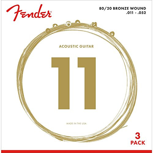 Fender 80 20 Bronze Acoustic Strings_ Ball End_ 70XL .011_.052 Guages _ 3_Pack