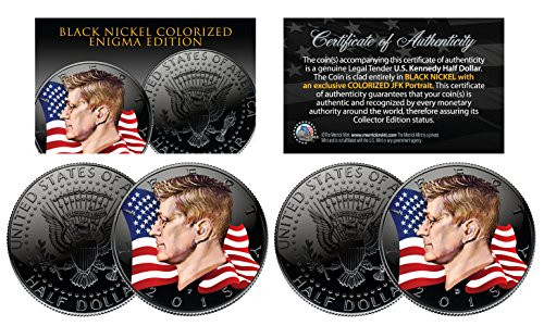 BLACK NICKEL Colorized ENIGMA Edition 2015 JFK Half Dollar 2_Coin Set P and D Mints