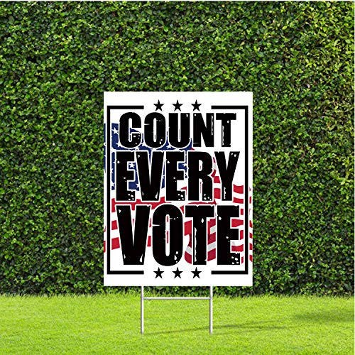 DesignThatSign Count Every Vote w American Flag Vertical Sign on White Yard Sign 18 inch x22 inch  US Flag with Metal H Stake