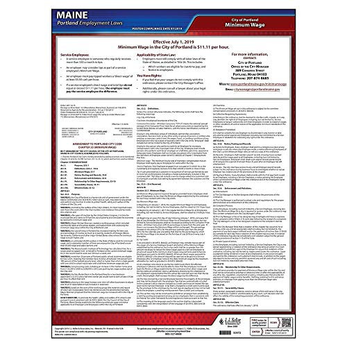 Maine Portland Minimum Wage Poster _ 14.25 inch  x 20 inch  English Laminated Labor Law Poster for Workplace Compliance _ Meets Portland City Minimum Wage Regulation Requirements _ J. J. Keller  and  Associates