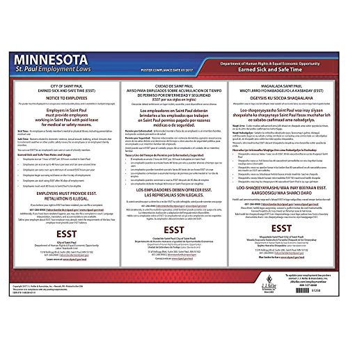 Minnesota St. Paul Paid Sick Leave Labor Law Poster _ 20 inch  x 14.25 inch  English_ Spanish  and  Somali Laminated Poster for Workplace Compliance _ J. J. Keller  and  Associates