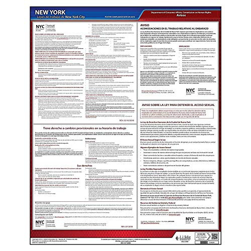 New York City Administrative Code Employment Laws Poster _ 20 inch  x 26 inch  Spanish Laminated Labor Law Poster for Workplace Compliance _ J. J. Keller  and  Associates
