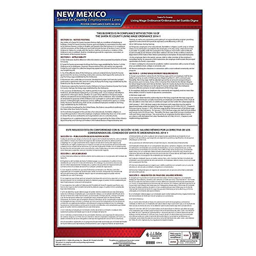 New Mexico Santa Fe County Living Wage Poster _ 11.75 inch  x 20 inch  English  and  Spanish Laminated Labor Law Poster for Workplace Compliance _ J. J. Keller  and  Associates