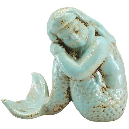 World Buyers Antique Finish Sitting Mermaid Statue _Cyan_