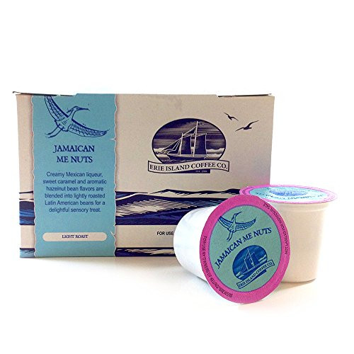 Erie Island Coffee_ Ground Jamiacan Me Nuts Single Serve Coffee_ Light Roast_ 12 Count Coffee Pods_ Flavored Coffee Blended with Mexican liqueur_ Caramel_ and Vanilla Bean Flavors