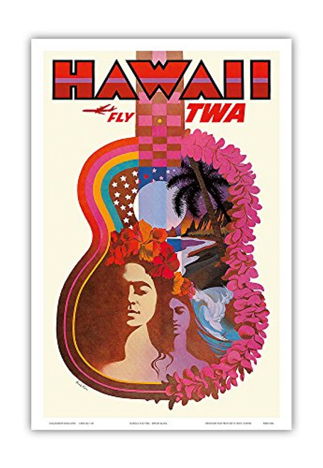 Hawaii _ Fly TWA _Trans World Airlines_ _ ?Ukulele Psychedelic Flower Power Art _ Vintage Airline Travel Poster by David Klein c.1960 _ Master Art Print 12in x 18in Hawaii _ Fly TWA _Trans World Airlines_ _ ?Ukulele Psychedelic Flower Power Art _ Vintage Airline Travel Poster by David Klein c.1960 _ Master Art Print 12in x 18in