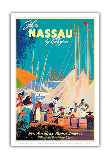 Fly to Nassau by Clipper _ New Providence Island_ The Bahamas _ Pan American World Airways _ Vintage Airline Travel Poster by Mark Von Arenburg c.1950s _ Master Art Print 12in x 18in Fly to Nassau by Clipper _ New Providence Island_ The Bahamas _ Pan American World Airways _ Vintage Airline Travel Poster by Mark Von Arenburg c.1950s _ Master Art Print 12in x 18in
