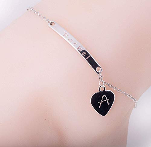 Personalized 16K Gold Silver Rose Gold Heart anklet_plated Anklet Dainty Name Bar Plate Initial Charms Anklet Machine Engraving Best Graduation Day gift