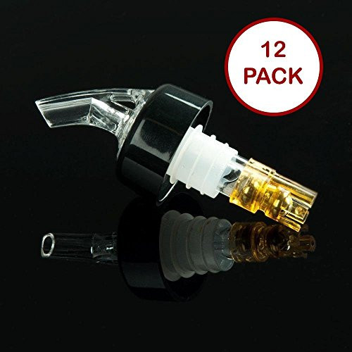 Barwareaffair Measured Alcohol and Liquor Pourer with Black Collar Automatic Liquor Pour Spout Auto-Measure Bottle Pourer (12, Yellow 1-1/2 Oz)