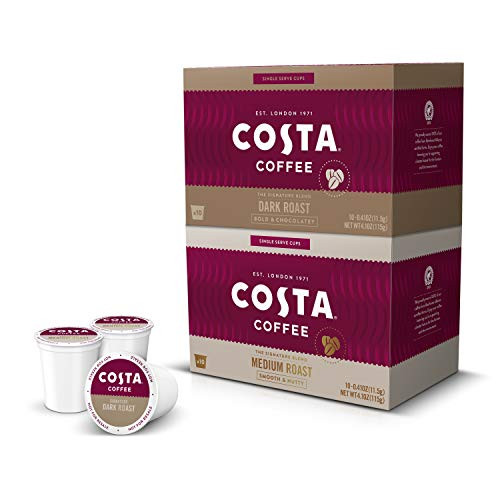 Costa Coffee Single Serve Pods Compatible with Keurig K_Cup Brewers_ Medium and Dark Roast_ 20 count