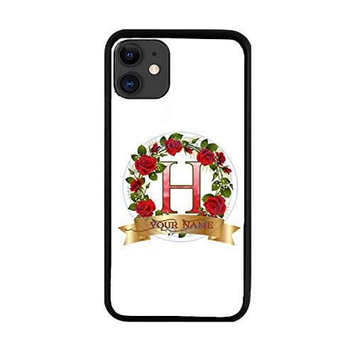 BRGiftShop Personalized Custom Name Beautiful Rose Wreath with Gold Banner Monogram Letter H Rubber Phone Case for iPhone 11
