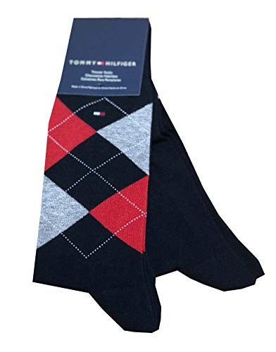 Tommy Hilfiger Mens Argyle Logo Dress Trouser Socks 2 Pairs _One size_ Navy red grey_