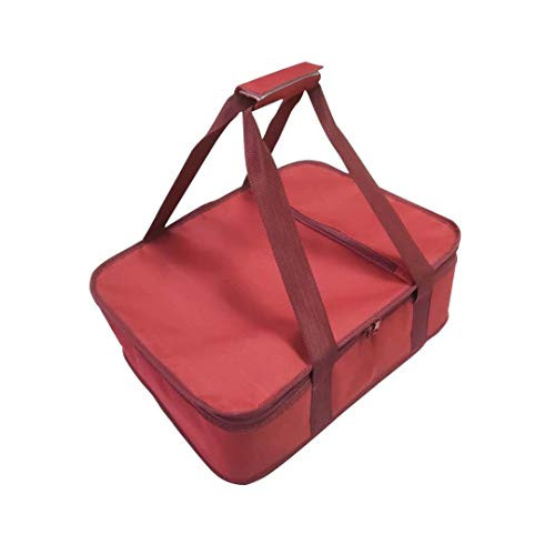 Rectangle Insulated Thermal Casserole Carrier_Polyester Fabric Reusable Insulated Lunch Cooler Bag_Pie Carrier for Potluck_Picnics_Collapsible Cooler for Hot Cold Food_16 inch L x 12 inch W x 5 inch H?Red Color?