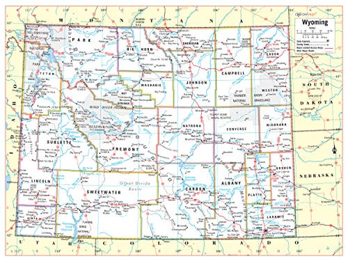 Cool Owl Maps Wyoming State Wall Map Poster Rolled 32 inch Wx24 inch H _Laminated_