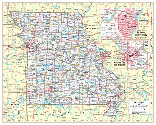 Cool Owl Maps Missouri State Wall Map Poster Large Print Rolled 30 inch Wx24 inch H _ Laminated