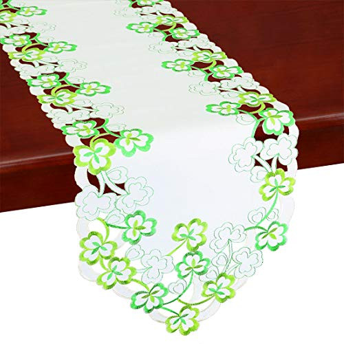 Simhomsen Large Embroidered Shamrock Irish Clover Table Runners for St. Patrick s Day and Spring 13 x 108 Inch