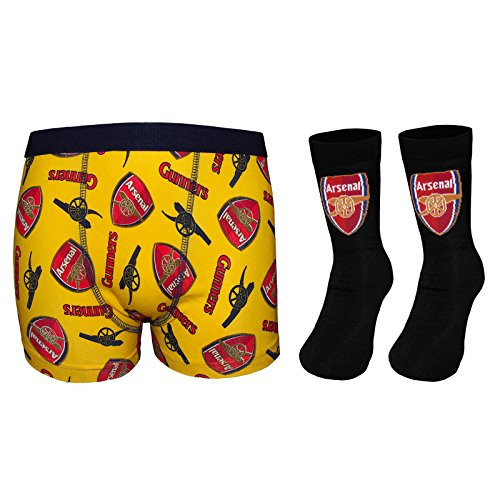 Arsenal FC Official Gift Set Boys Socks  and  Boxer Shorts Yellow 11_12 Yrs