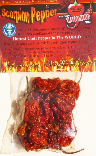 Dried Trinidad Scorpion Chili Pepper Pods _ Hard to Find Limited Edition of the Hottest Pepper in the World 1_400_000 SHU _7.9gr_1 4oz_ Super Hot and T Scorpion Pepper with an Amazing Test by Magic Plant _Foods_