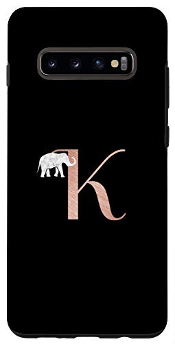 Galaxy S10 Plus  Letter K rose pink_ black phone case elephant_ initial K Case