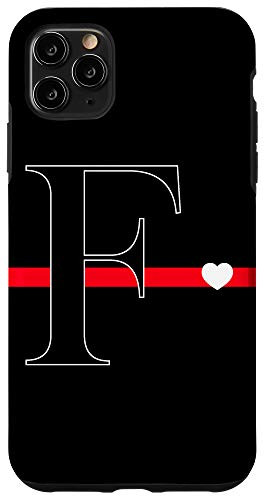 iPhone 11 Pro Max Black Red Thin Line Monogram Letter F Initial Heart Case