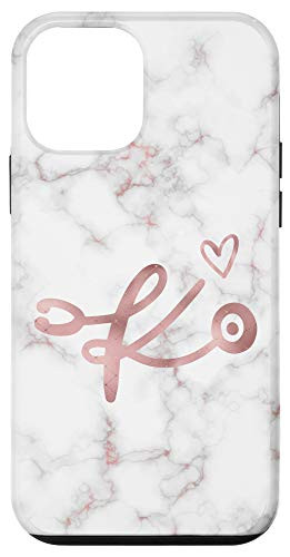 iPhone 12 mini Cute Letter K Initial Monogram Nurse Rose Pink Stethoscope Case