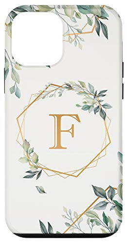 iPhone 12 mini Letter F Monogram Initial Personalized Name Watercolor Leaf Case