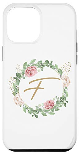 iPhone 12 Pro Max Letter F Monogram Personalized Initial F Floral Leaves Case