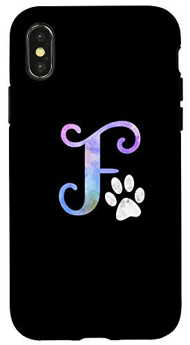 iPhone X XS Letter F watercolor cat_ dog paw monogram_ initial F Case