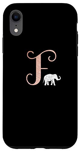 iPhone XR Letter F rose pink_ black phone case elephant_ initial F Case