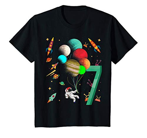 Kids Cute 7th Birthday 7 Years Old Toddler Spaceman Planets Space T_Shirt