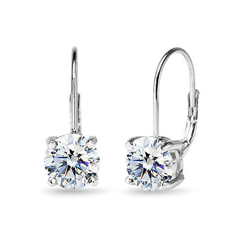 Sterling Silver Polished 7mm Round Dainty Leverback Earrings Made with Swarovski Zirconia Sterling Silver Polished 7mm Round Dainty Leverback Earrings Made with Swarovski Zirconia