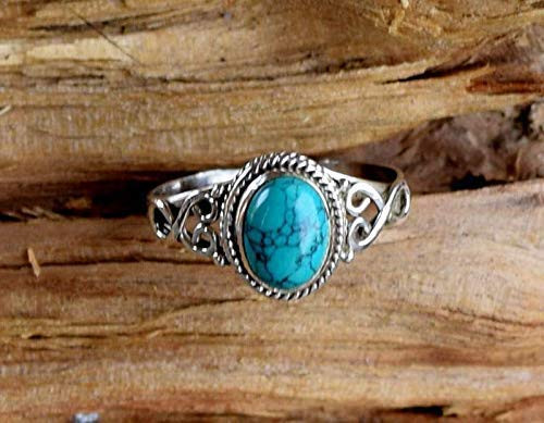 Sterling Silver Turquoise Ring For Women _ Size 8 _ Statement Ring Stone Gemstone Christmas Gifts Ring Jewelry