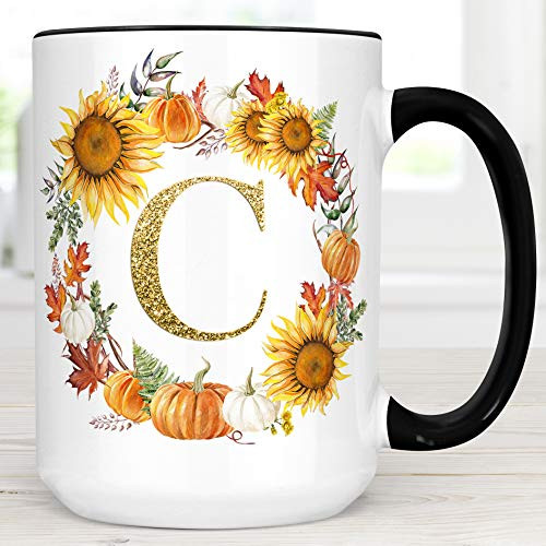 The Foxy Mug Personalized Pumpkin Coffee Mug Fall Autumn Flowers Monogram Ceramic Cup Microwave Dishwasher Safe