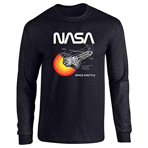 Pop Threads Space Shuttle Diagram NASA Approved Black L Full Long Sleeve Tee T_Shirt