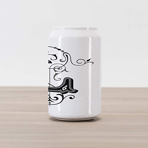 Ambesonne Letter L Cola Can Shape Piggy Bank_ Ornated Capital L Calligraphy Initials Alphabet Family Name Medieval Culture_ Ceramic Cola Shaped Coin Box Money Bank for Cash Saving_ Black Grey White