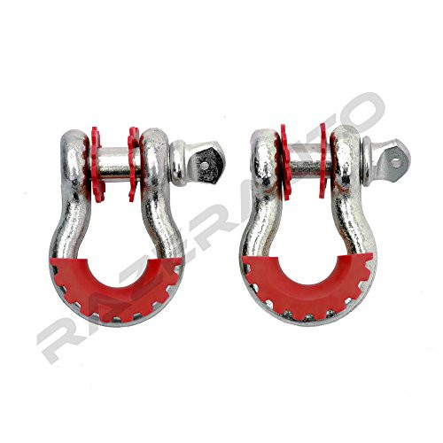 Razer Auto 1 Pair of Silver D_Rings Shackle with Red Isolator  and  Washers Gear Design Rattling Protection Cover _Silver Red_