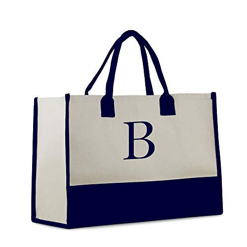 Monogram Tote Bag with 100 Percent  Cotton Canvas and a Chic Personalized Monogram _Navy Block Letter _ B_