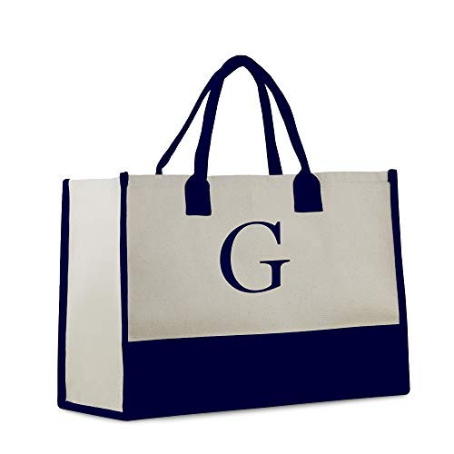 Monogram Tote Bag with 100 Percent  Cotton Canvas and a Chic Personalized Monogram _Navy Block Letter _ G_