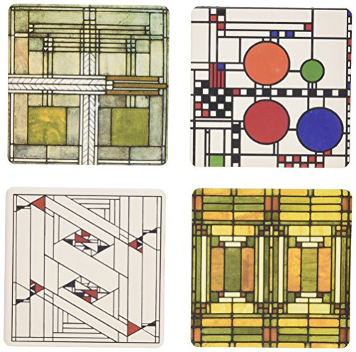 CoasterStone AS305 Absorbent Coasters, 4-1/4-Inch, "Frank Lloyd Wright Art Glass Designs", Set of 4