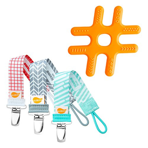 Ulubulu Baby Teether Silicone Hashtag with Holder, Pacifier Clip/Teether Holder Combo Ulubulu Baby Teether Silicone Hashtag with Holder, Pacifier Clip/Teether Holder Combo