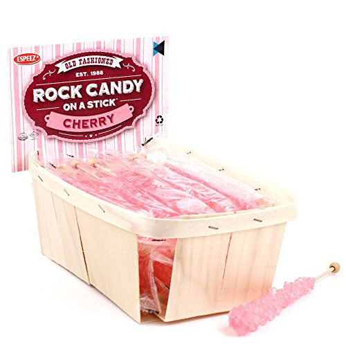 Extra Large Rock Candy Sticks (22g): 24 Pink Cherry Lollipop - Individually Wrapped - Espeez Rock Candy Sticks for Candy Buffet, Birthdays, Weddings, Receptions and Baby Shower
