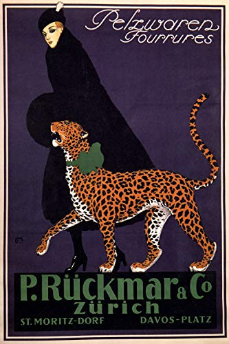 Pelzwaren Fourrures P. Ruckmar  and  Co. Zurich _ Vintage French Fashion Poster Reproduction _18 x 24_