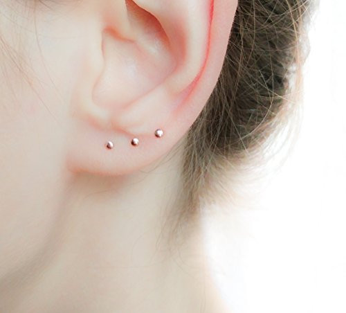 Rose Gold Tiny Dot Stud Earrings Multiple Ear piercing Circle