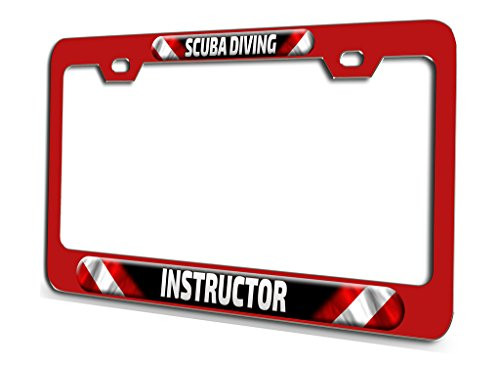 Makoroni _ Scuba Diving Instructor Scuba Diving Red Steel License Plate Frame 3D Style
