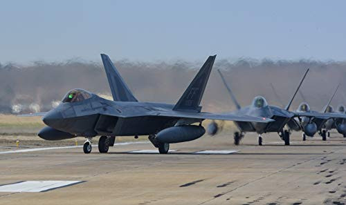 Military Lockheed Martin F_22 Raptor Jet Fighters Jet Fighter Aircraft Warplane 14 _ 12 Inch by 18 Inch Laminated Poster With Bright Colors And Vivid Imagery_Fits Perfectly In Many Attractive Frames