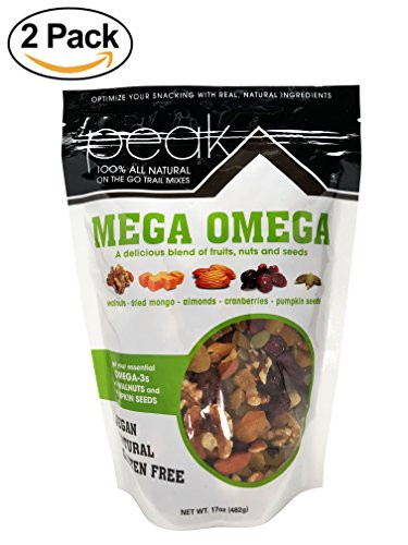 Peak Trail Mix -Mega Omega,100% All Natural Mix that are rich in Omega-3s (Walnut,Dried Mango,Almonds,Cranberries,Pumpkin Seeds) - Vegan, Gluten Free Snacks.